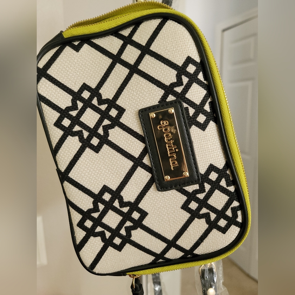 Spartina crossbody black and off white lining leather purse